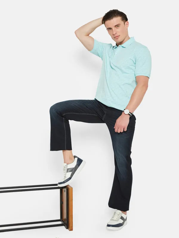 Octave Polo Collar Short Sleeveless Geometric Printed Regular Fit Cotton T-Shirt