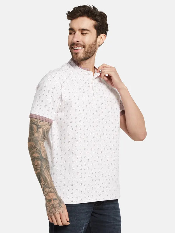 Octave Printed Mandarin Collar Cotton T-Shirt