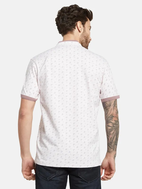 Octave Printed Mandarin Collar Cotton T-Shirt