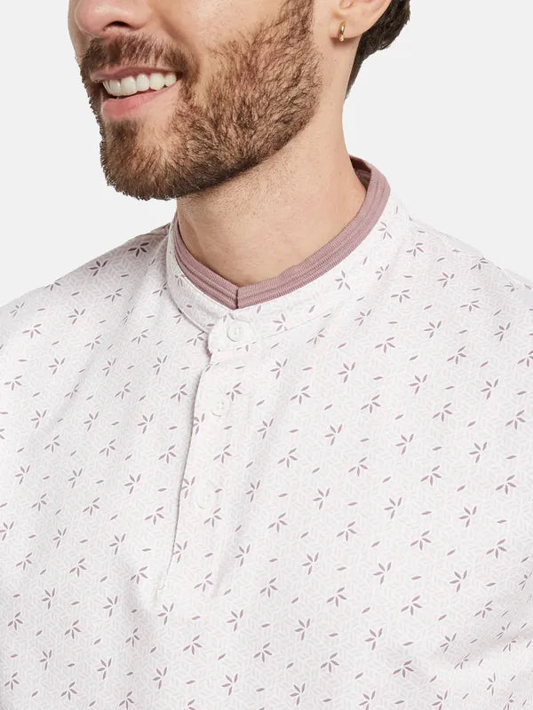 Octave Printed Mandarin Collar Cotton T-Shirt