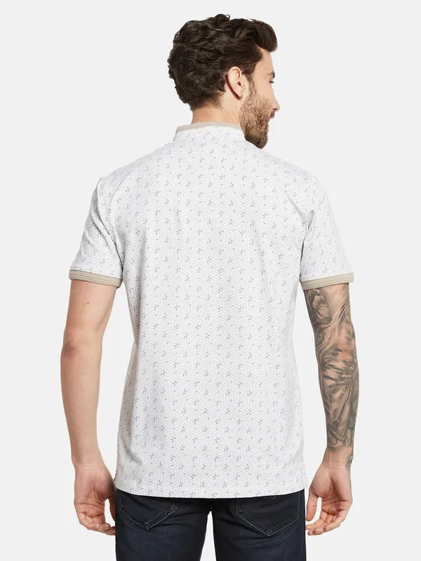 Octave Floral Printed Mandarin Collar Cotton T-Shirt