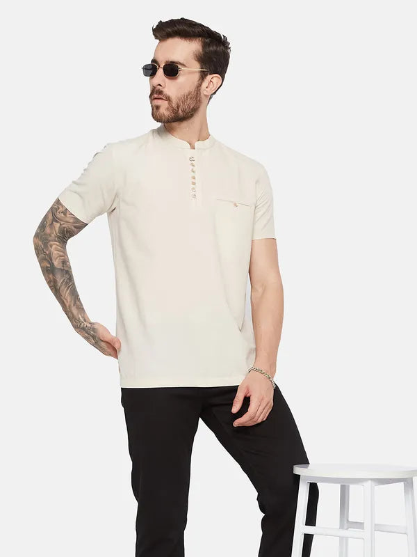 Octave Mandarin Collar Welt Pocket Short Sleeves Cotton T-Shirt
