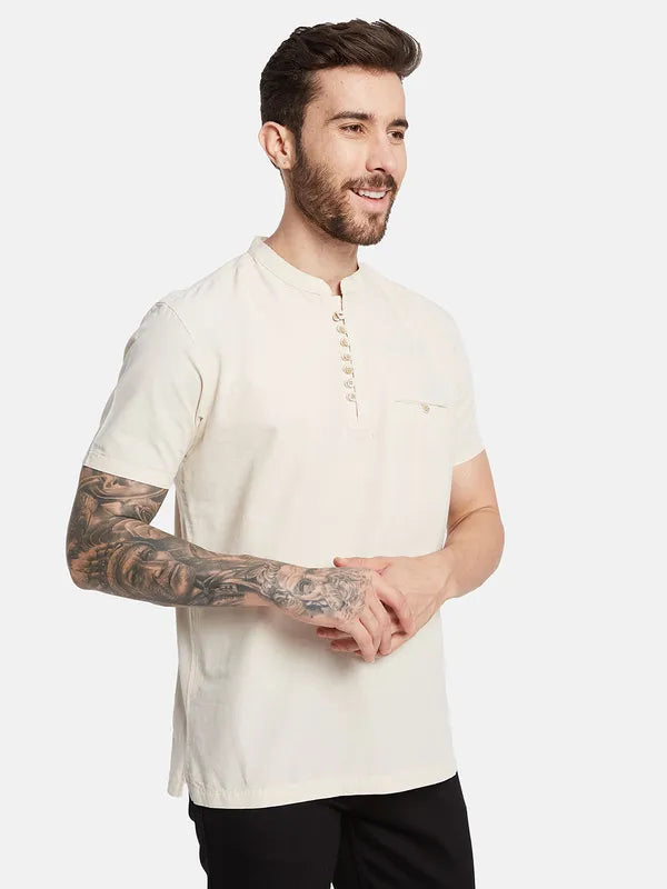 Octave Mandarin Collar Welt Pocket Short Sleeves Cotton T-Shirt