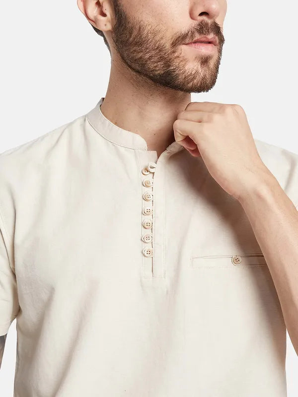 Octave Mandarin Collar Welt Pocket Short Sleeves Cotton T-Shirt