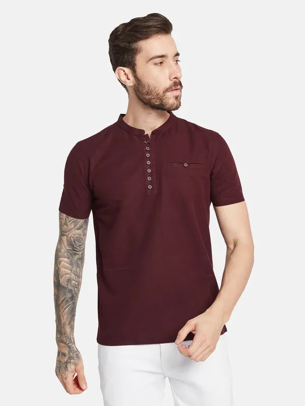 Octave Mandarin Collar Cotton T-Shirt