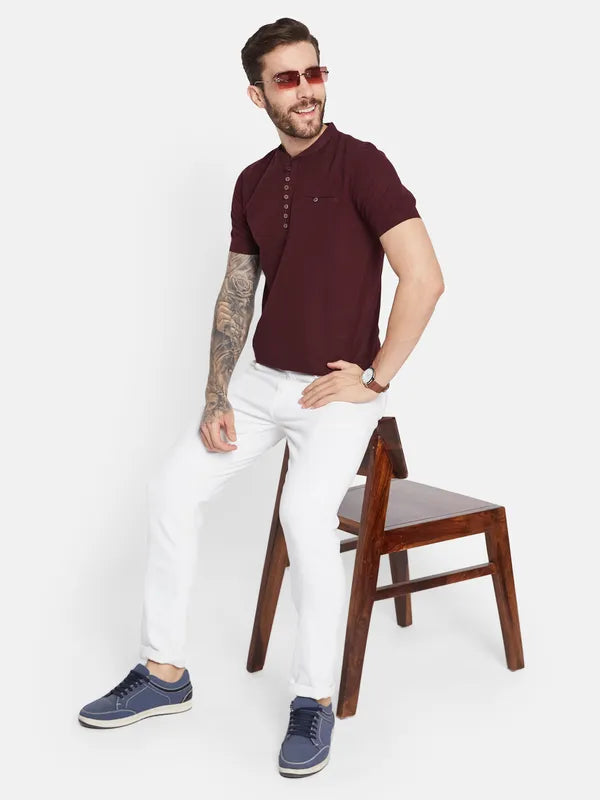 Octave Mandarin Collar Cotton T-Shirt