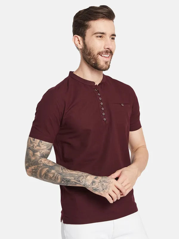 Octave Mandarin Collar Cotton T-Shirt
