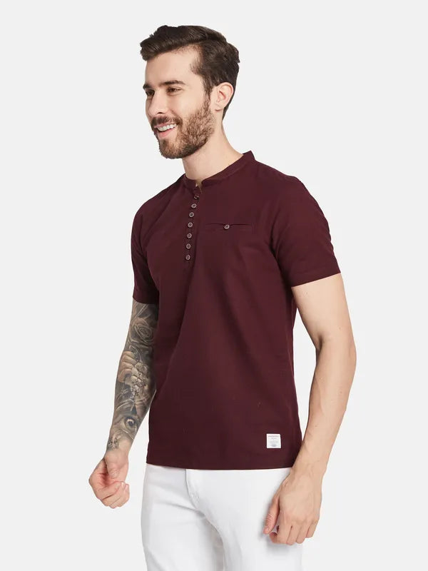 Octave Mandarin Collar Cotton T-Shirt