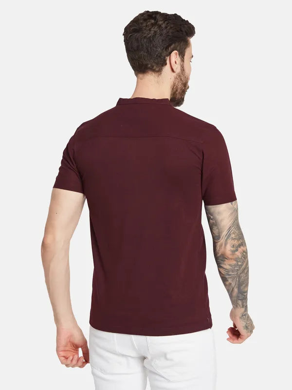 Octave Mandarin Collar Cotton T-Shirt