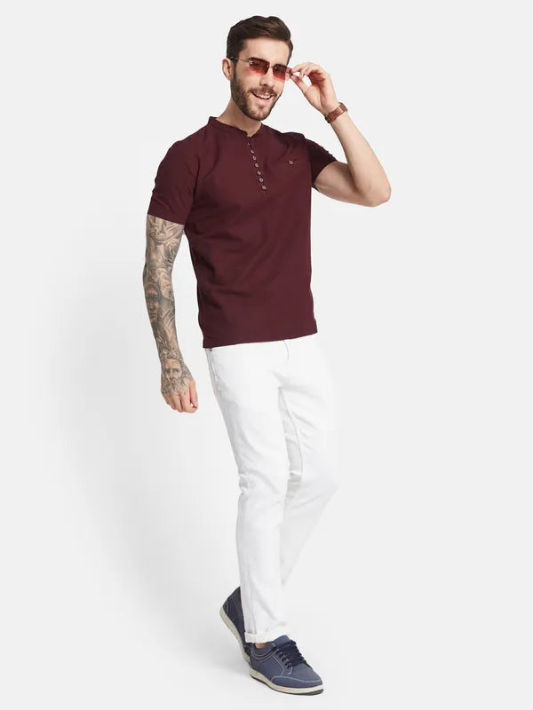 Octave Mandarin Collar Cotton T-Shirt