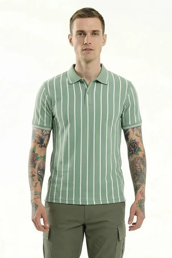Men Striped Polo Collar T-shirt