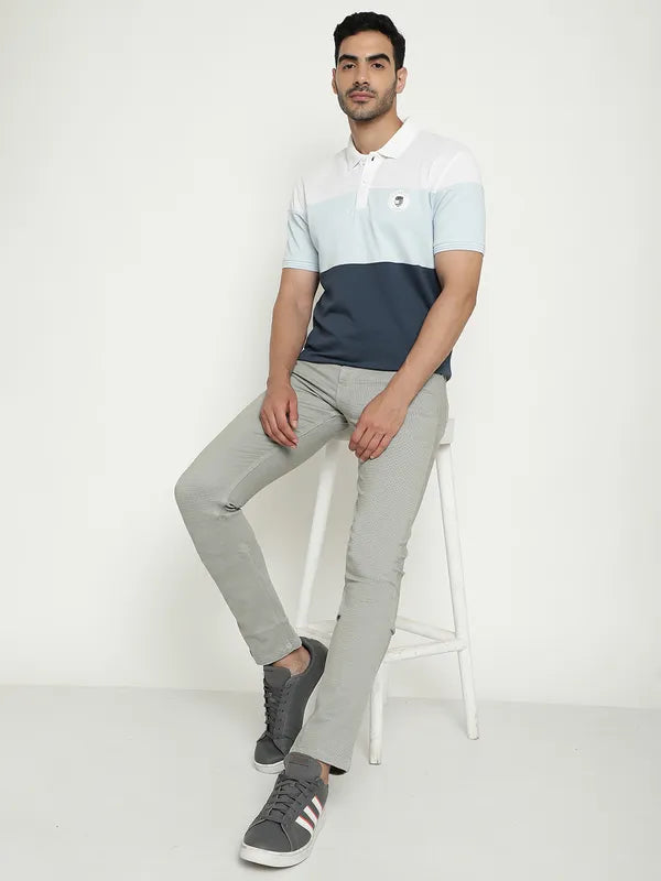 Octave Striped Polo Collar Cotton T-Shirt