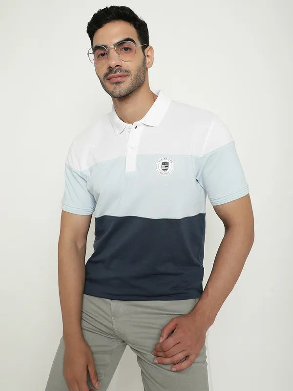 Octave Striped Polo Collar Cotton T-Shirt