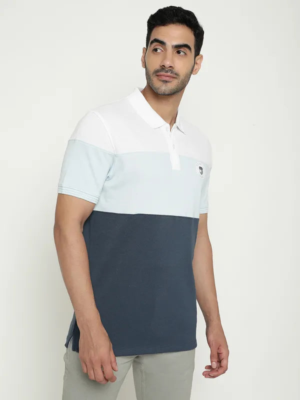 Octave Striped Polo Collar Cotton T-Shirt
