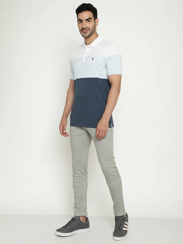 Octave Striped Polo Collar Cotton T-Shirt