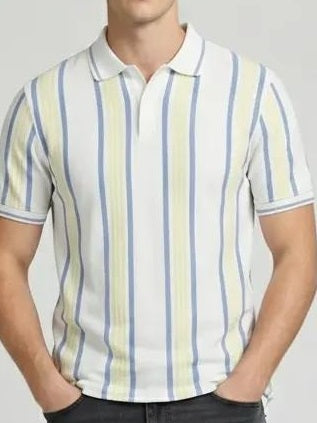 Men Sky Striped Polo Collar T-shirt