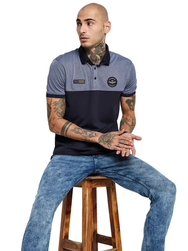 Octave Colourblocked Polo Collar Cotton T-Shirt