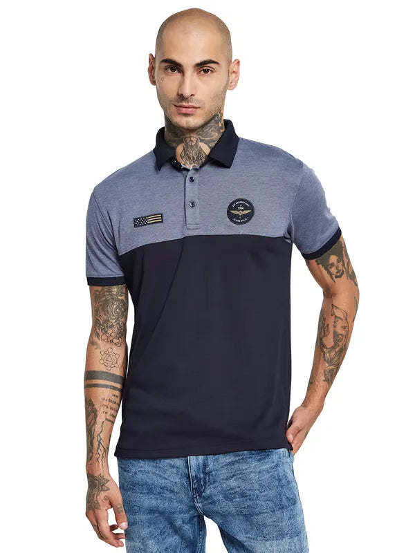 Octave Colourblocked Polo Collar Cotton T-Shirt
