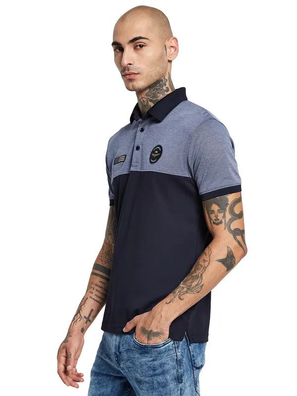 Octave Colourblocked Polo Collar Cotton T-Shirt