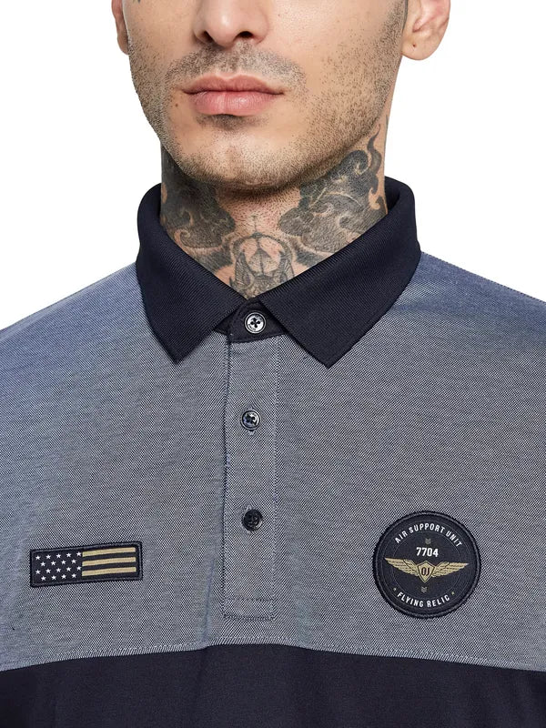 Octave Colourblocked Polo Collar Cotton T-Shirt