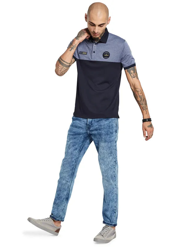 Octave Colourblocked Polo Collar Cotton T-Shirt