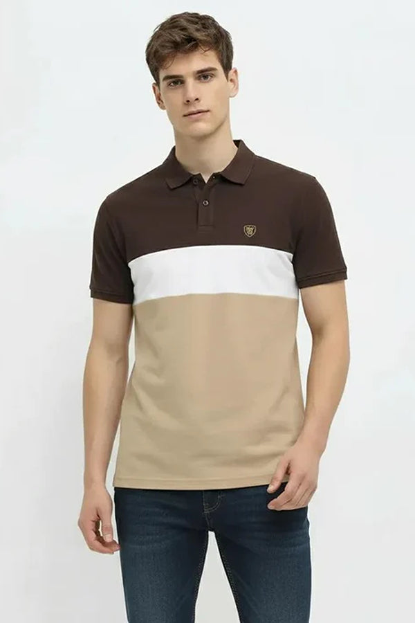 Men Colourblocked Polo Collar Pockets T-shirt