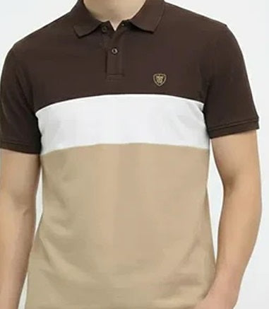 Men Coffee Colourblocked Polo Collar Pockets T-shirt