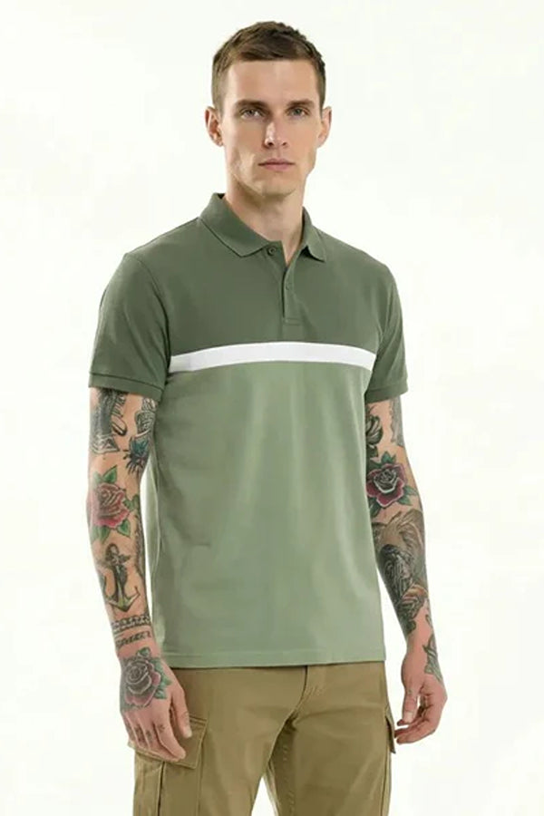 Men Colourblocked Polo Collar T-shirt