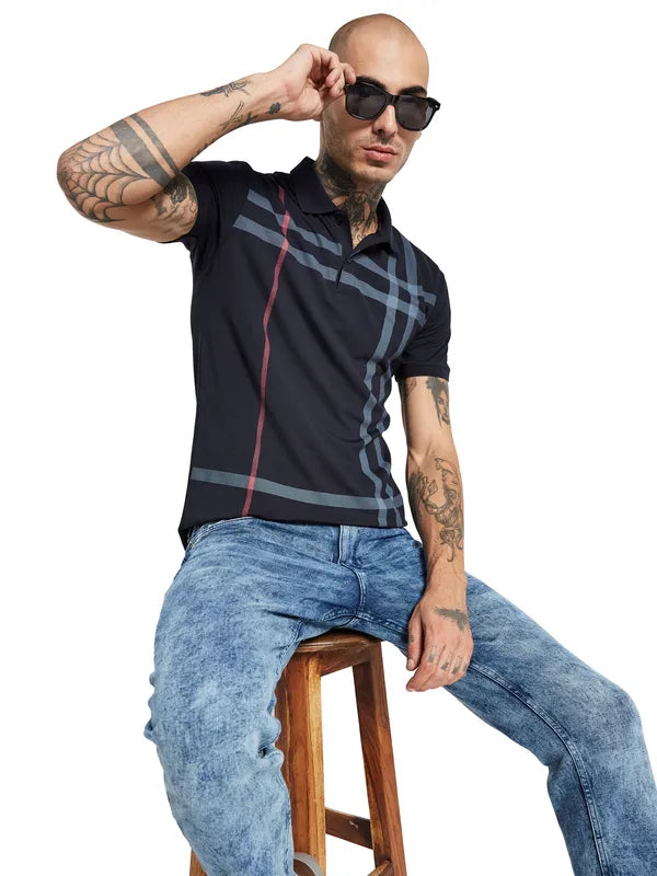 Octave Striped Polo Collar Cotton T-Shirt