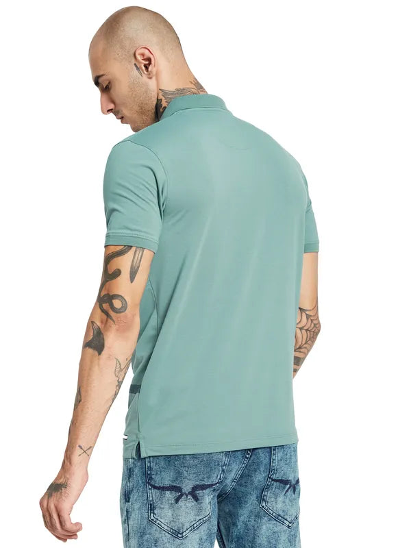 Octave Men Blue Checked Polo Collar Applique T-Shirt