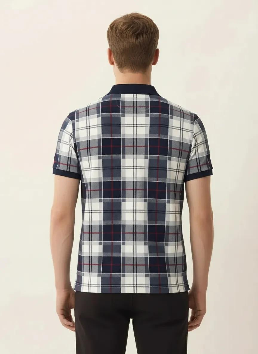 Men Checked Polo Neck T-Shirt