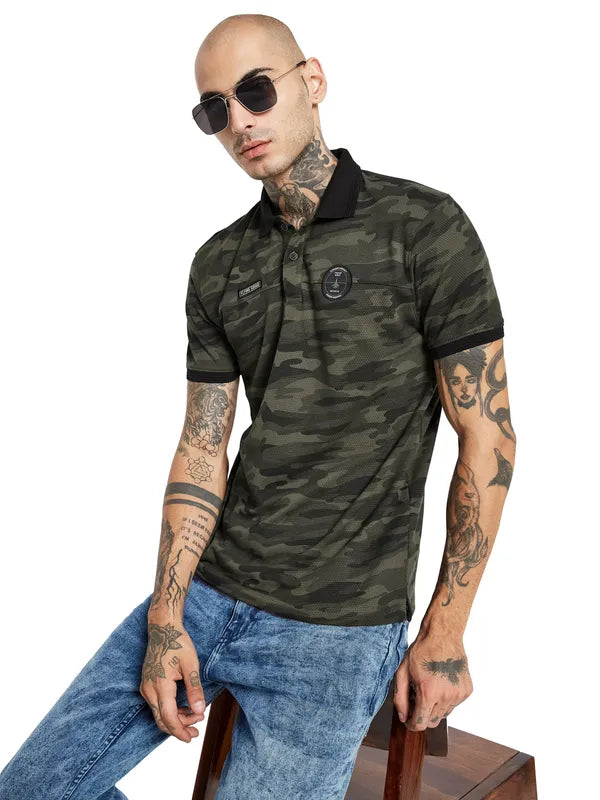 Octave Camouflage Printed Polo Collar Cotton T-Shirt