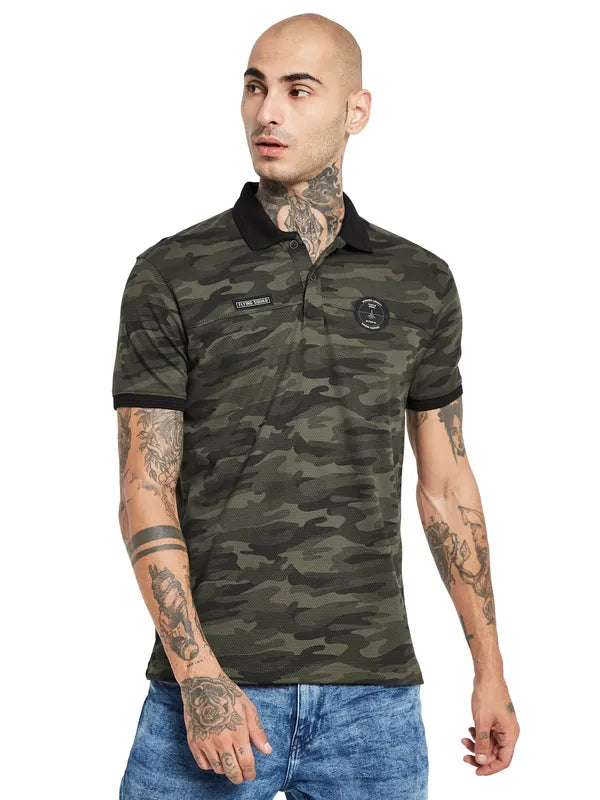 Octave Camouflage Printed Polo Collar Cotton T-Shirt