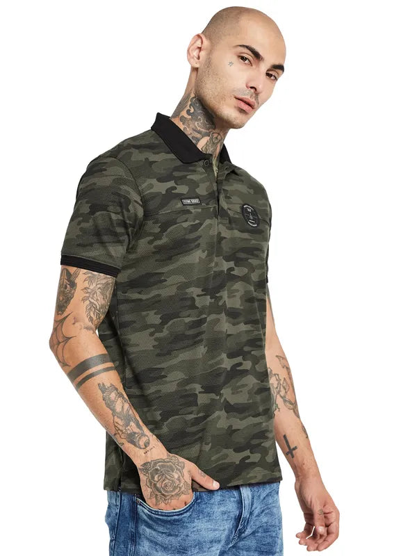 Octave Camouflage Printed Polo Collar Cotton T-Shirt