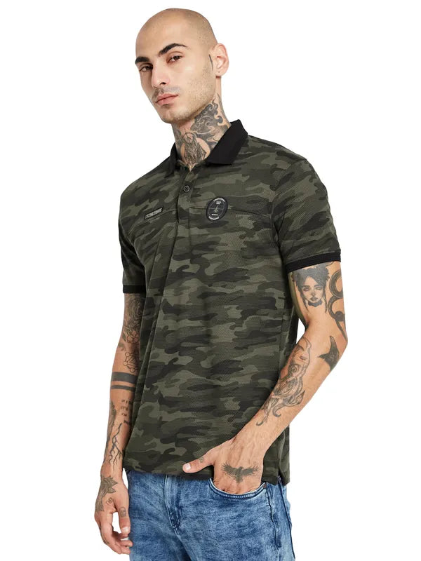 Octave Camouflage Printed Polo Collar Cotton T-Shirt
