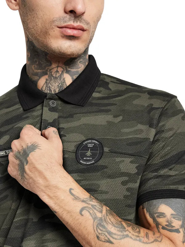 Octave Camouflage Printed Polo Collar Cotton T-Shirt