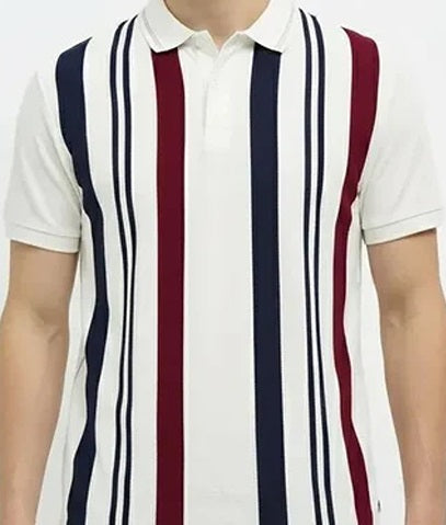 Men Merlot Striped Polo Collar T-shirt