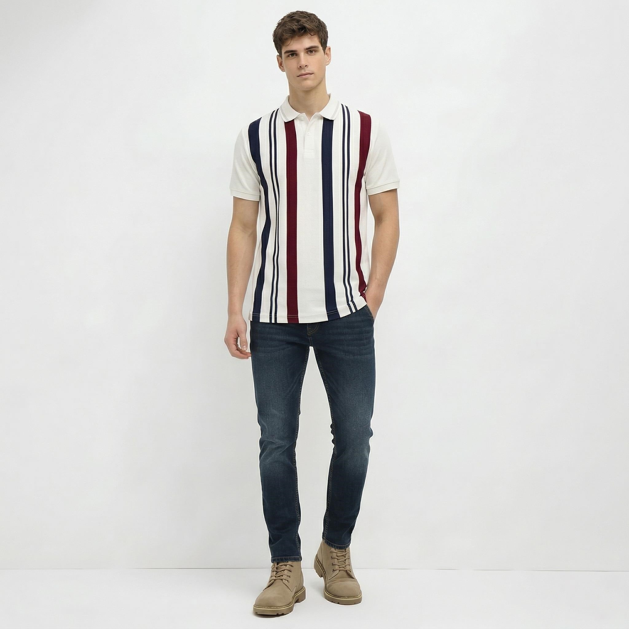 Men Striped Polo Collar T-shirt