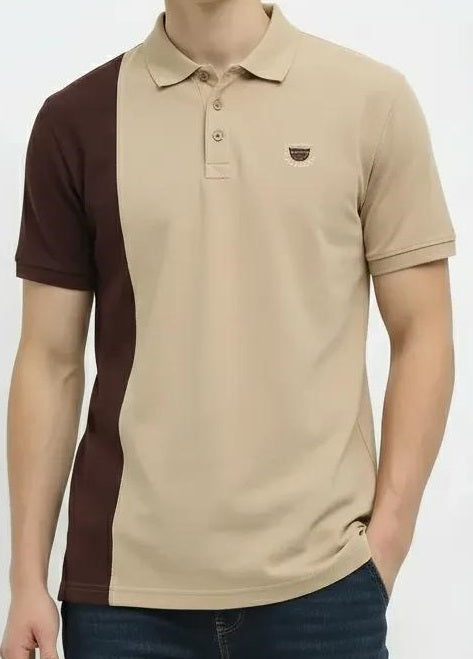 Men Safari Striped Polo Collar T-shirt