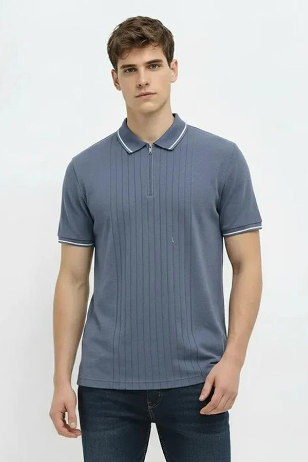 Men Striped Polo Collar T-shirt