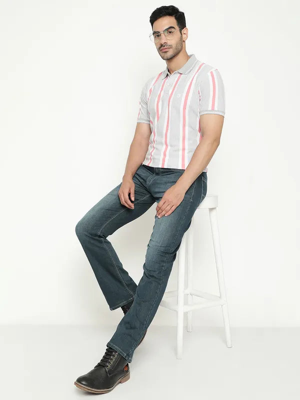 Octave Striped Polo Collar Cotton T-Shirt