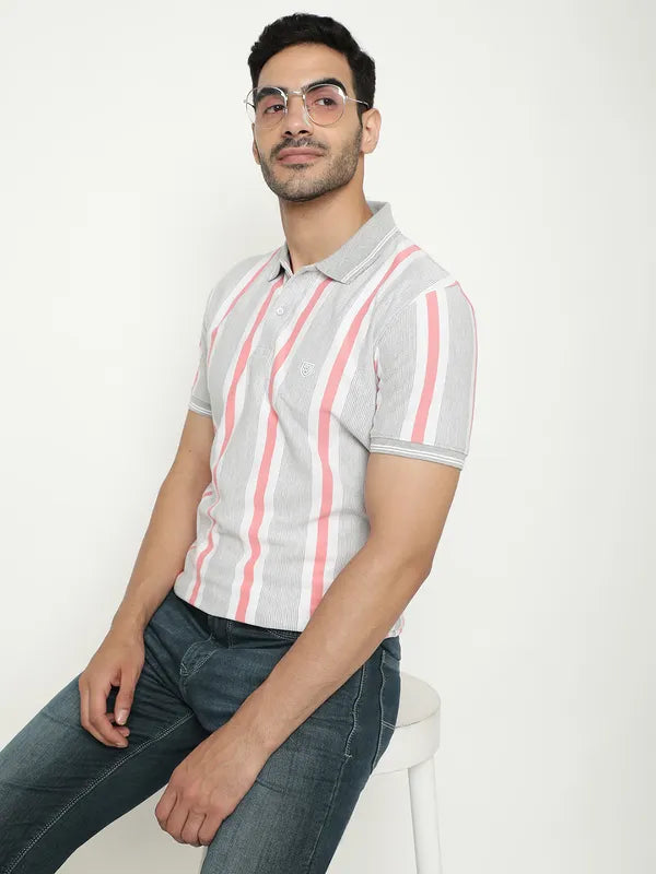 Octave Striped Polo Collar Cotton T-Shirt