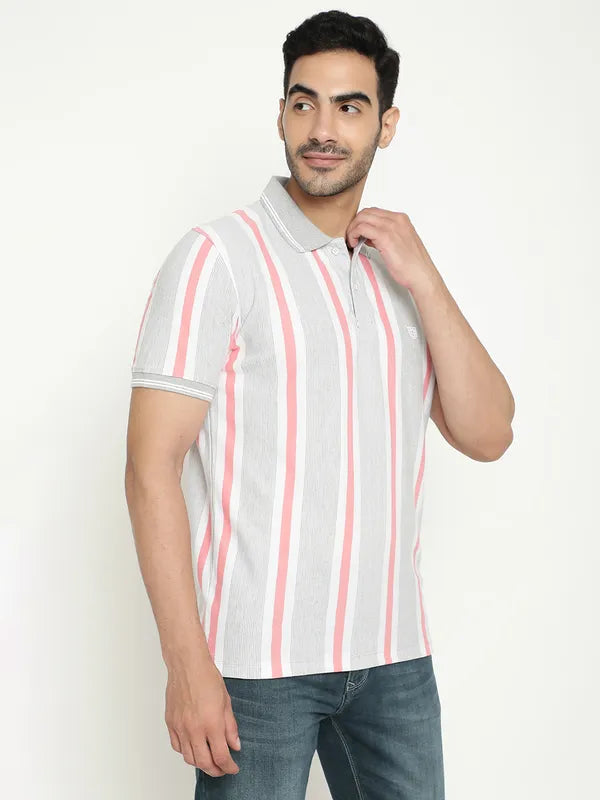 Octave Striped Polo Collar Cotton T-Shirt