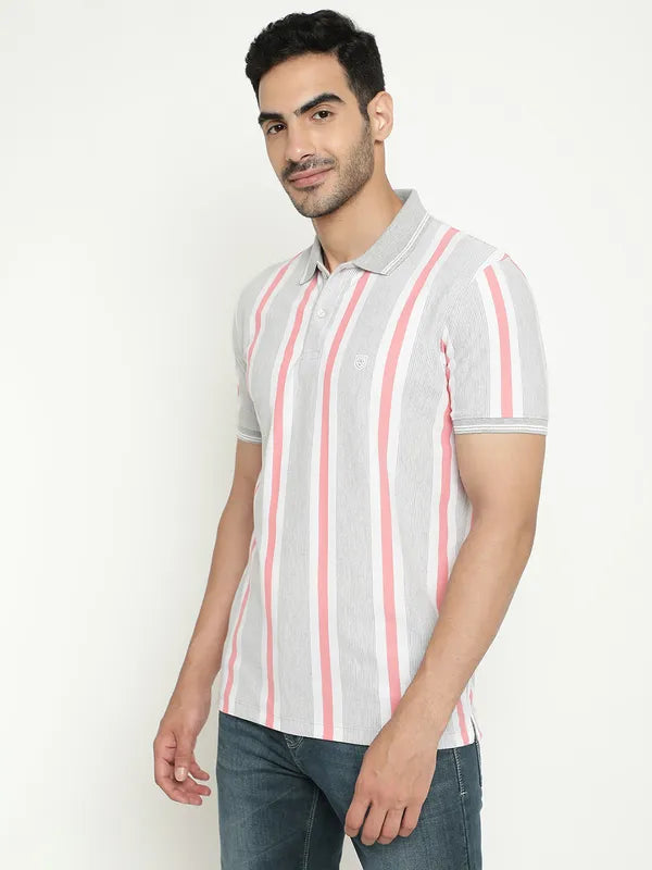 Octave Striped Polo Collar Cotton T-Shirt