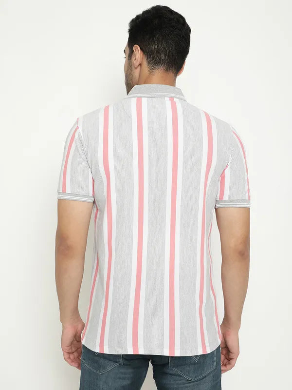 Octave Striped Polo Collar Cotton T-Shirt