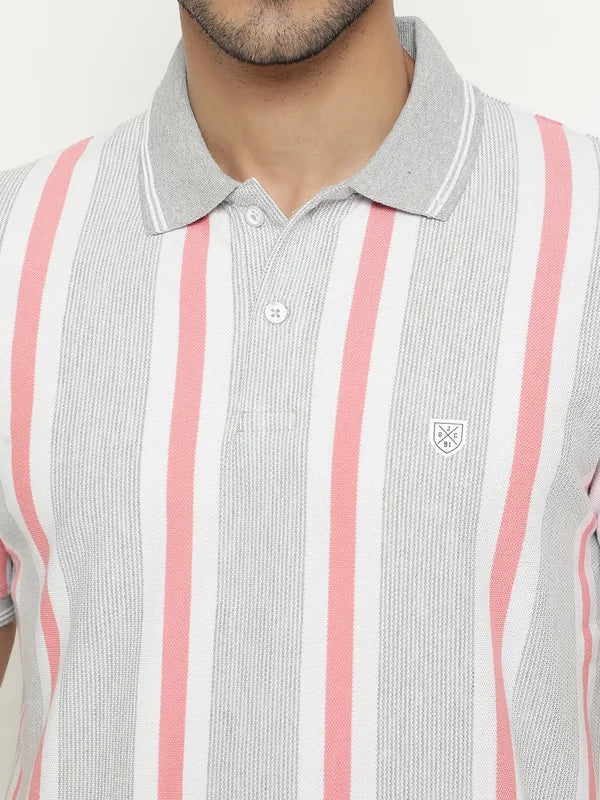 Octave Striped Polo Collar Cotton T-Shirt