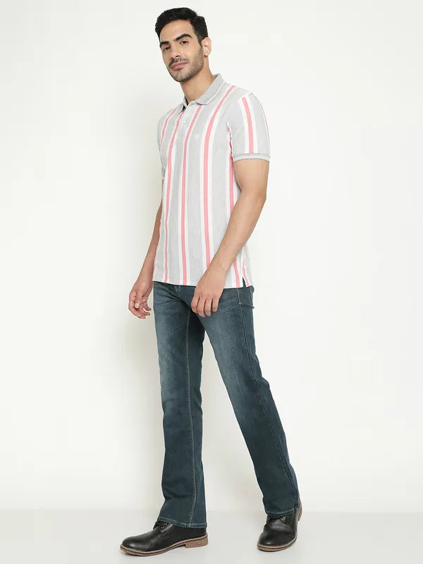 Octave Striped Polo Collar Cotton T-Shirt