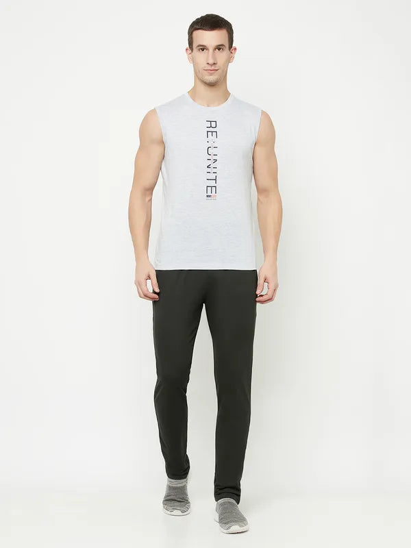 Octave Men Olive Green Solid Cotton Track Pants