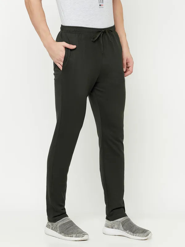 Octave Men Olive Green Solid Cotton Track Pants