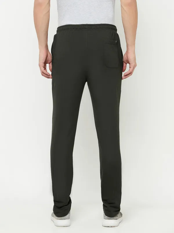 Octave Men Olive Green Solid Cotton Track Pants